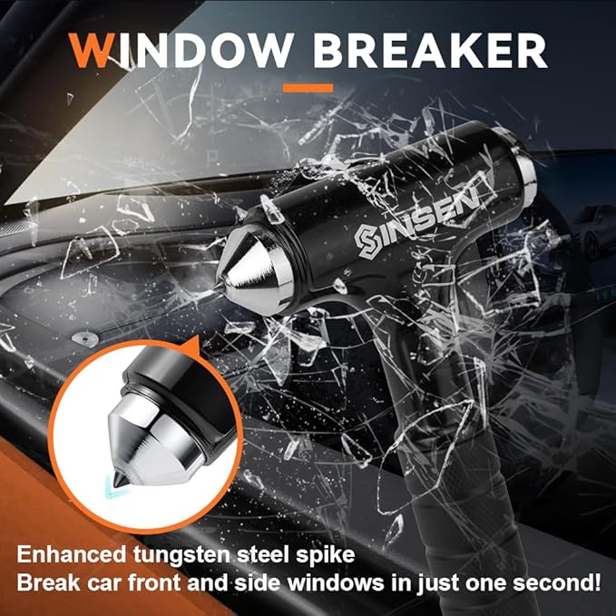 SINSEN Automotive Escape Tool, Window Breaker Seatbelt Cutter, Car Flashlight Safety Hammer, Emergency Kit Self Defense Acces