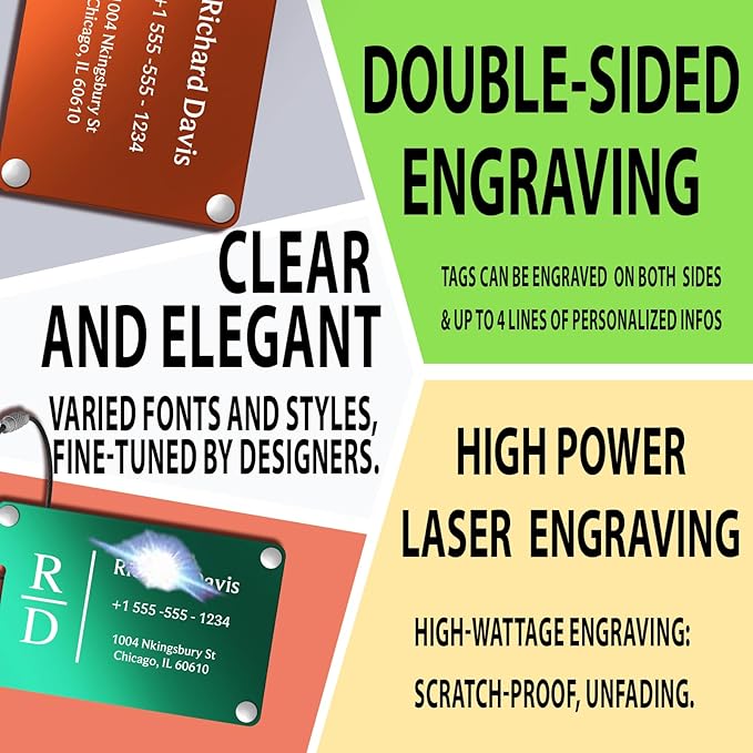 Luggage Tags for Suitcases 4 Pack: Personalized Luggage Tags for Backpacks & Bags Tags with Coustomizable Texts (Blue)