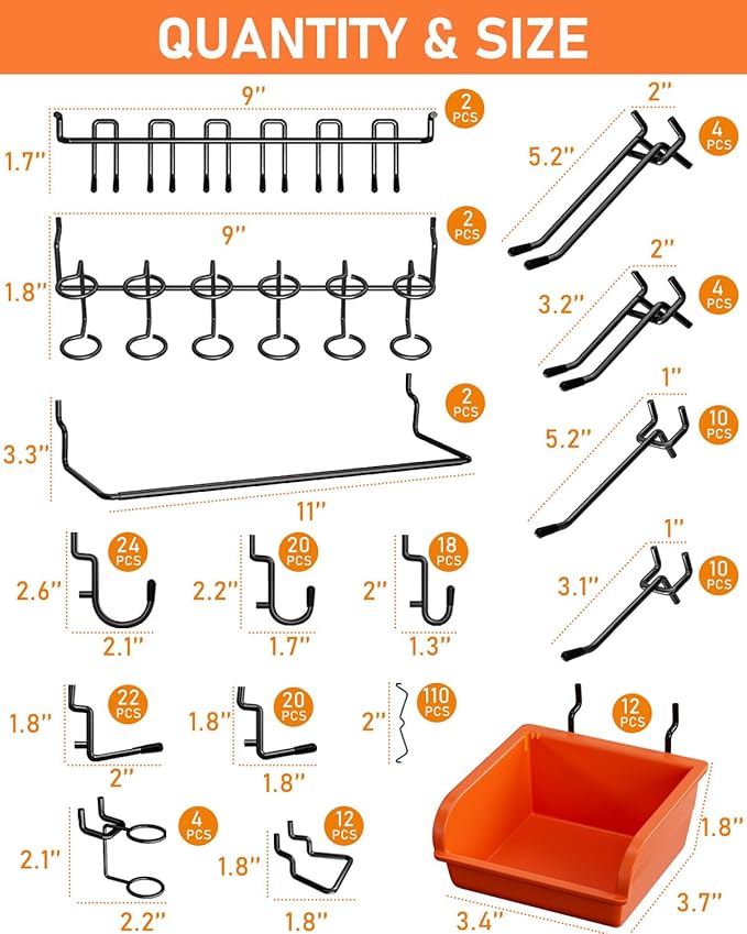 INCLY 276PCS Extra Thick 1/4" Pegboard Accessories Organizer Kit, Heavy Duty Black Pegboard Hooks with Bins & Paper Towel Hol