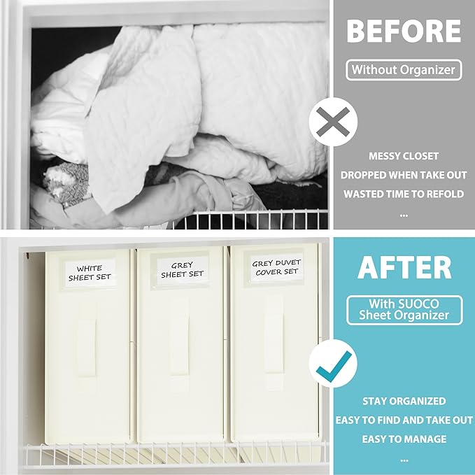 SheetCube Bed Sheet Organizers and Storage 4 Pack, Foldable Linen Closet Organizer with Window and Label, Bedding Folder Stor