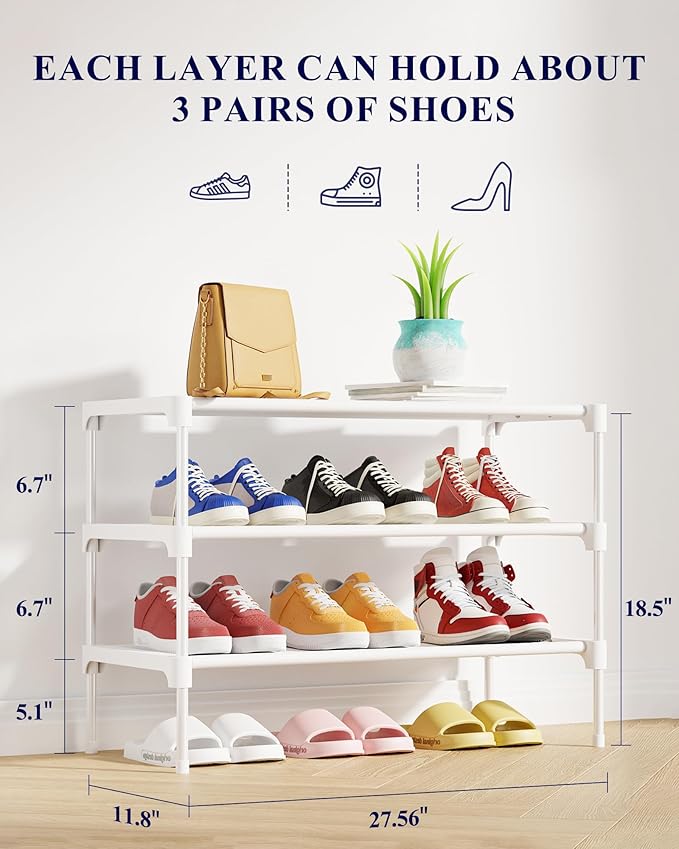 Kitsure Shoe Rack - Non-Woven Shoe Rack Shelf, Shoe Organizer for Closet, Entryway, Garage & Corridor, Stackable Shoe Shelves