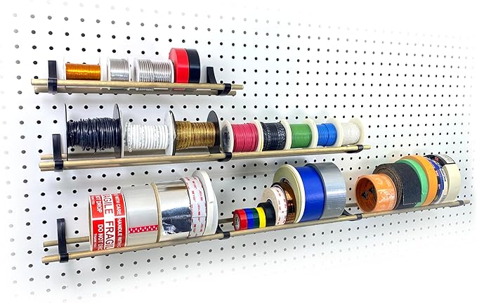 PEGGY Pegboard Accessory Hook and Dowel Organizer Storage for Tape, Steel Wire Spools, Ribbon, Crafts, Hobby, 12” kit (1PK Bl