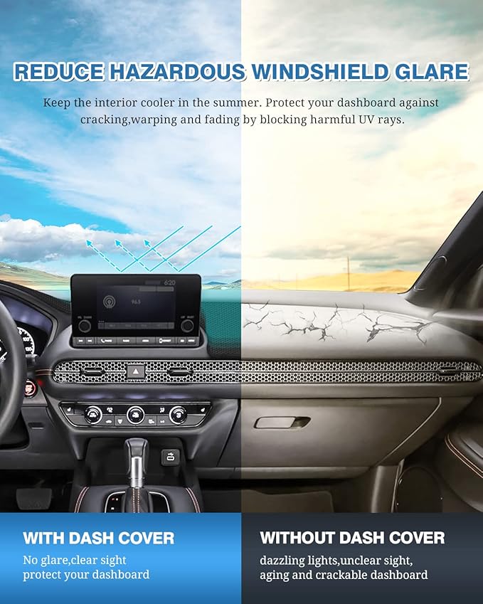 FIILINES Dash Cover for Honda HR-V 2023-2026 HRV, Dashboard Mat HRV Accessories Mesh Dash Mat Sunshade Nonslip Protector No G