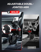 Benlari Upgraded Car Phone Holder - 2 in 1 Adjustable Cup Holder Expander Support 360° Degree Rotation - Car Cup Holder Phone Mount Compatible with All Smartphones