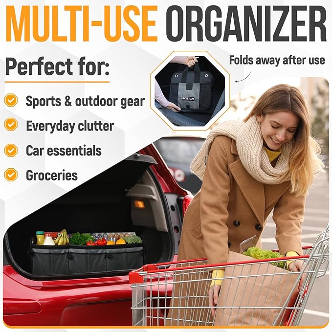 FORTEM Trunk Organizer For SUV Car Organizer and Storage, Multi-Compartment Storage Bag Car Accessories for Women Men, Perfect