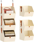 Homsorout Collapsible Hanging Closet Organizer - 3 Tier Closet Shelves Storage System with Hooks, Fabric Hanging Storage Bins