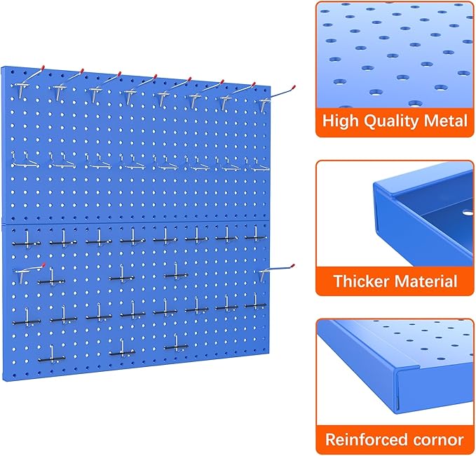 TORACK Metal Pegboard Wall Organizer 24" x 24" or 12" x 48", 70 PCS Tools Storage Pegboard for Garage Tool Organizer Pegboard