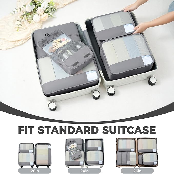 BAGAIL 9 Set Packing Cubes with Packing List Luggage Packing Organizers for Travel Accessories (Pewter Color)