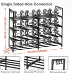 2 Rows 4 Tier Shoe Rack, Black Metal Stackable Shoe Shelf with Multifunctional Hooks, Hold 16-20 Pairs, Space Saving Shoe Org