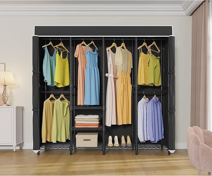VIPEK V40C Medium Covered Clothes Rack, Freestanding Clothing Rack with Black Oxford Fabric Cover for Hanging Clothes, Adjust