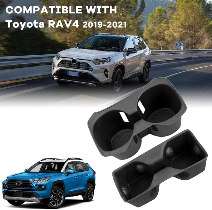 TUYICIN 2PCS Cup Holder Inserts for 2019-2021 Toyota RAV4 Accessories, TPE Center Console & Rear Row Seat Drink Holder Set No