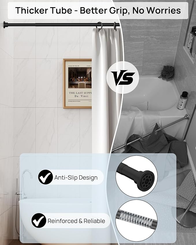 ALLZONE Heavy Duty Tension Shower Curtain Rod 42-83 Inches for Bathroom, Window, Non-Slip, Adjustable with Strong Spring Pole