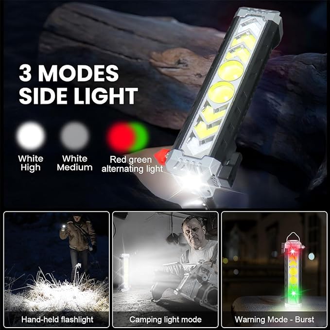 Car Flashlight Solar Flashlight, Window Breaker & Seat Belt Cutter, Multi-Function Torch Tool Magnetic LED COB Work Light wit