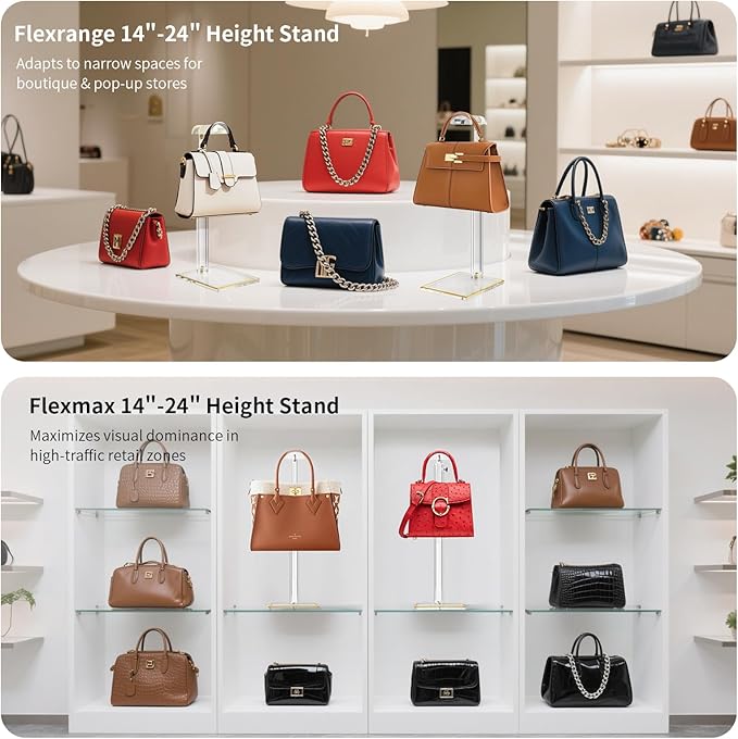 Acrylic Purse Display Stands, 14"-24" Adjustable Height Handbag Holder, Clear Purse Rack Stands for Closet Retail, Durable Go