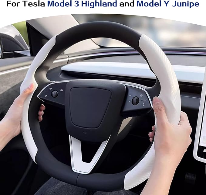 for Tesla Model 3 Highland and Model Y Juniper Steering Wheel Cover Trim Interior Decoration Protection Accessories (M3/My-White 3pcs)