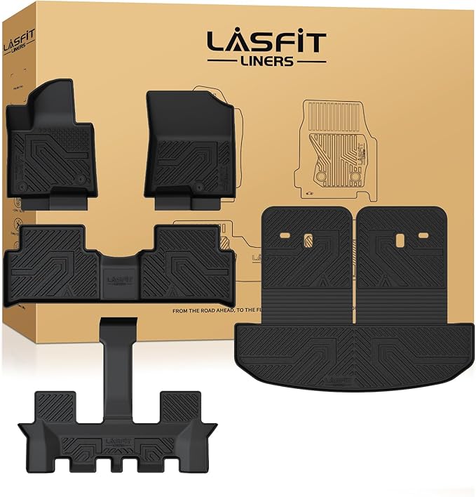 LASFIT Floor Mats & Backrest Mats & Cargo Mat for Kia Sorento Hybrid PHEV 2026 2025 2024 2023 2022 2021 (Not Fit Gasoline), All Weather TPE Custom Fit Floor Liners Car Mats Accessoires, Black