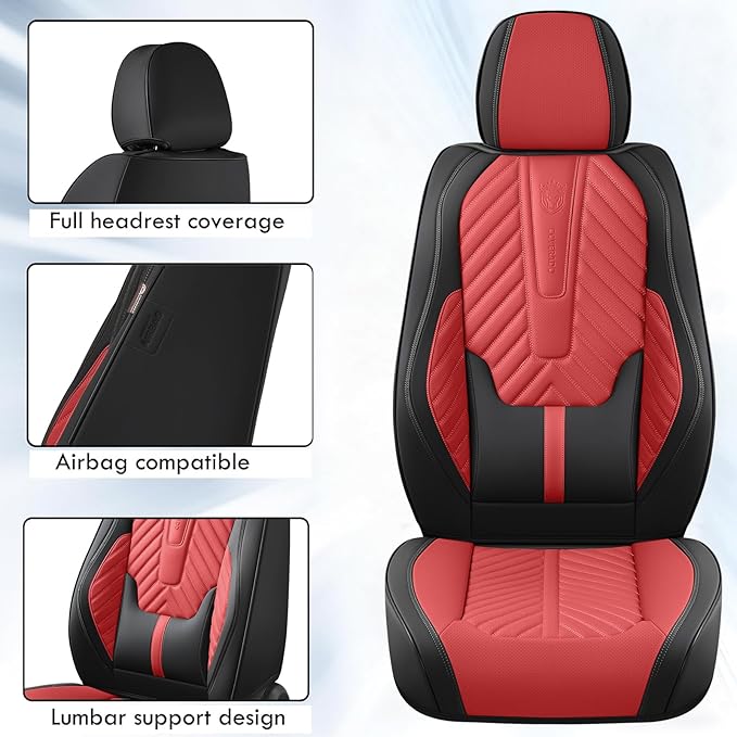 Coverado Front Car Seat Covers, Waterproof Seat Covers with Lumbar Support, Leather Seat Covers, Car Seat Covers Front Seats,