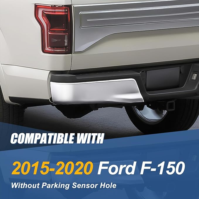 Auto Dynasty Rear Bumper End Caps Cover Compatible with 2015-2020 Ford F-150, Driver Left Side, Non Parking Sensor Holes, Polished Chrome