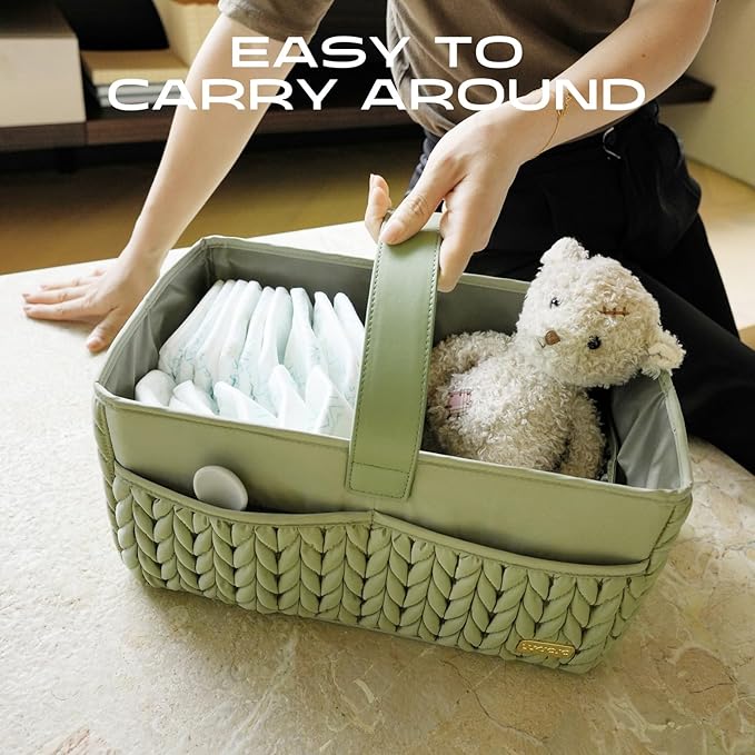 Luxurious Baby Diaper Caddy, Nursery Storage Basket for Newborn Essentials, Travel Baby Basket for Diapers Baby Wipes, Organi