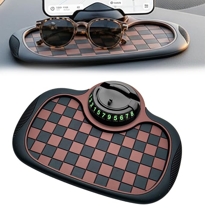 3-in-1 Car Dashboard Anti-Slip Mat, 360° Rotatable Phone Holder with Temporary Parking Number, Universal Fit Non-Slip Pad for