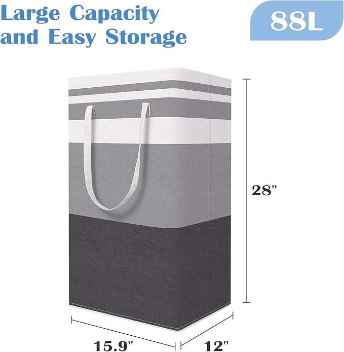 BlissTotes 3-Pack Laundry Basket, Freestanding＆Waterproof Laundry Hamper, Collapsible Tall Clothes Hamper with Easy Carry Han