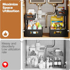 2-Pack Under Sink Organizer and Storage,2-Tier L Shape Pull Out Cabinet Organizer With Round Tube Slide Rails,Hight Adjustabl
