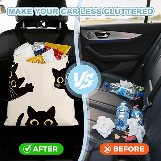 Three Black Cats Car Trash Bag - Waterproof Car Trash Bag Hanging Leakproof Car Garbage Bag - Washable Reusable Trash Bag For Car Interior Hanging Organizer Storage Vehicle Travelling Camping