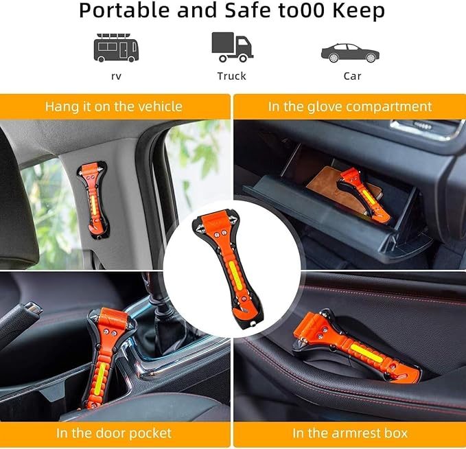 Safety Hammer, 10 Pack Car Emergency Escape Tool Car Window Breaker and Seat Belt Cutter with Light Reflective Tape for Famil