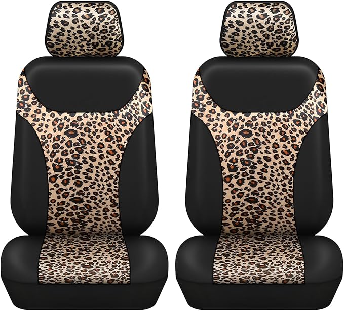 AUTOFAN Universal Fit Front Car Seat Covers (2-Pack) – Premium PU Leather with Leopard Print Design, Airbag Compatible, Easy 