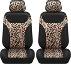 AUTOFAN Universal Fit Front Car Seat Covers (2-Pack) – Premium PU Leather with Leopard Print Design, Airbag Compatible, Easy 
