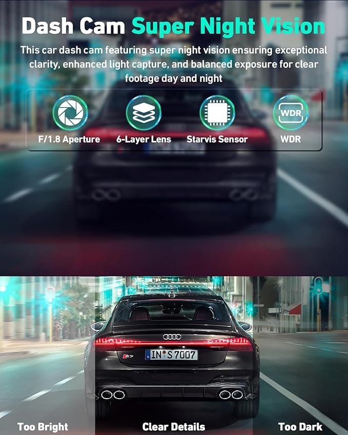 4K Dash Cam Front, Built-in 5GHz WiFi & APP Control, Dash Camera for Cars W/ 32GB Included, 3.2" IPS Screen Car Dash Cam W/ 2