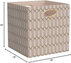 Posprica Storage Bins, Storage Cubes,13×13 Fabric Drawers Organizer Basket Boxes Containers (13×13×13/4pcs, Cream/gold geomet