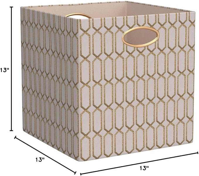Posprica Storage Bins, Storage Cubes,13×13 Fabric Drawers Organizer Basket Boxes Containers (13×13×13/4pcs, Cream/gold geomet
