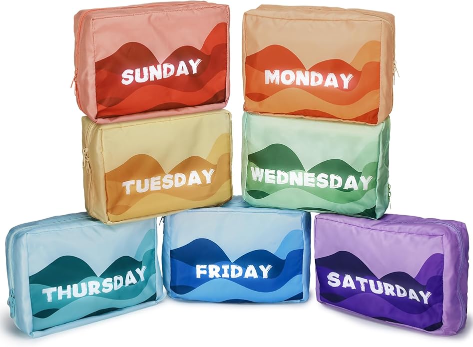 Paterr 7 Pcs Days of Week Packing Cubes Travel Cubes for Kids Colorful Luggage Organizers for Lightweight Packing Suitcase Ba