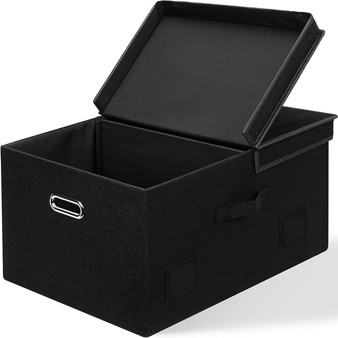 Graciadeco 75 Quarts Extra Large Decorative Storage Bins with Lids, 1 Pack Black Collapsible Storage Bins with Lids, Stackabl