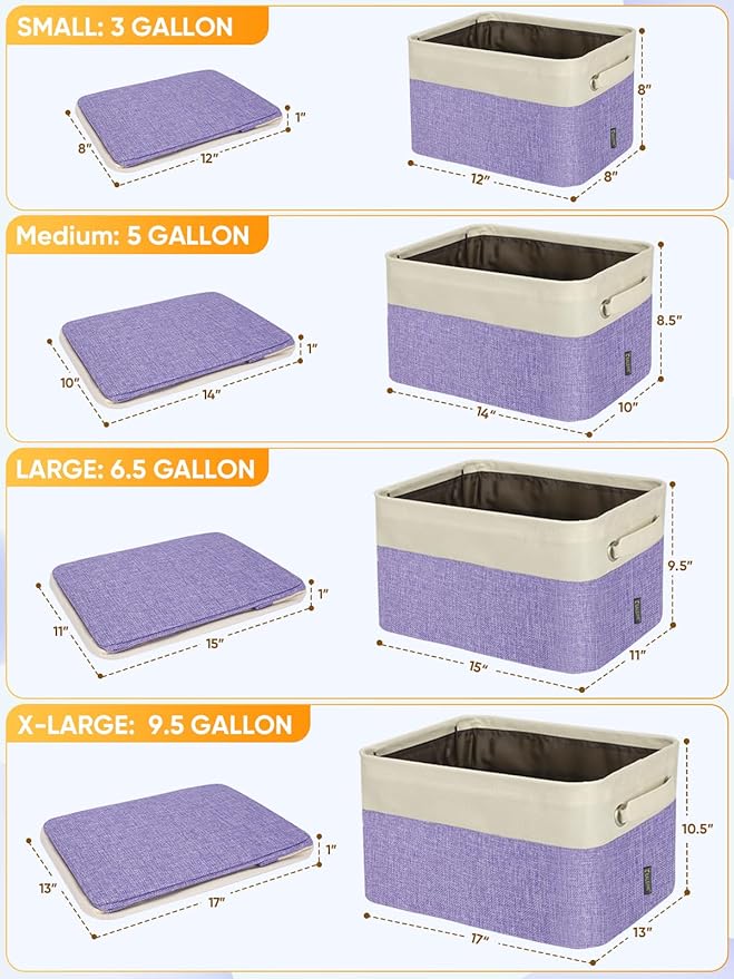 BALEINE 4 Pack Fabric Closet Storage Bins for Shelves, Linen Closet Organizers and Storage, Decorative Baskets for Organizing