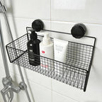 Wall Mounted Wire Basket, Black Metal Storage Organizer with Suction Cups for Kitchen Bathroom