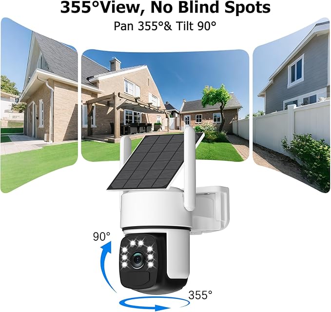 Solar Security Cameras Wireless Outdoor, 4 Cam-Kit, 4MP Home Security System with Color Night Vision, 2.4G & 5G WiFi, 360° Pa