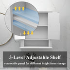 White Bathroom Wall Cabinet, Over the Toilet Storage Cabinet, Bathroom Cabinet Wall Mount, 2 Doors & Hooks, Medicine Cabinet 
