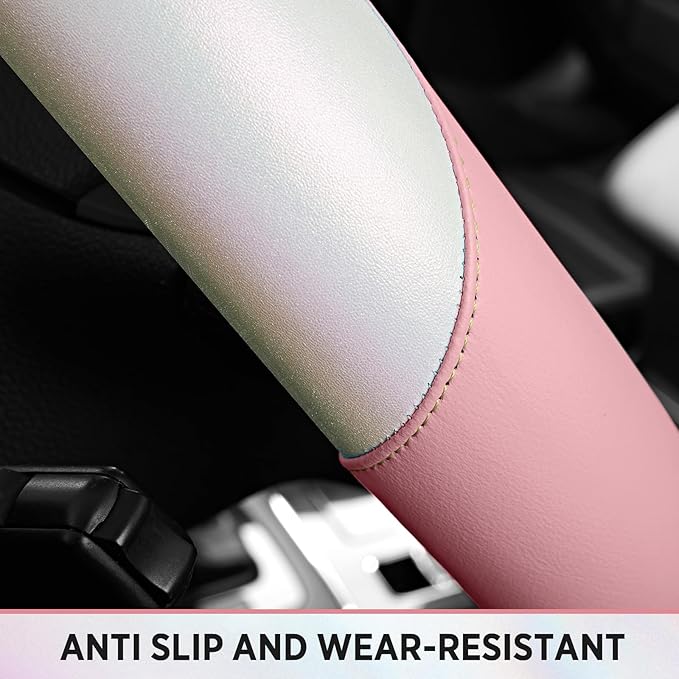 Road Comforts Steering Wheel Cover – Breathable Leather Steering Wheel Cover, Anti-Slip Grip, Universal Fit 14.5” to 15”, Hea