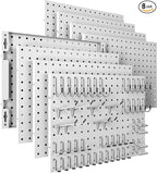 Spampur Peg Board, 8 Pack Metal Pegboard Panels with 50 Hooks, White Pegboards Wall Organizer, Peg Board for Walls Home, Gara