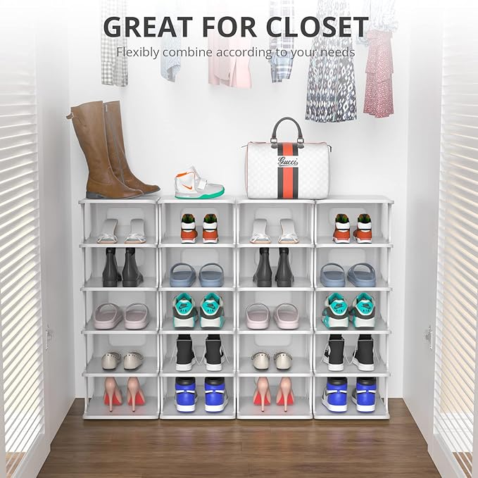 ZOINLIY Stackable Shoe Organizer for Closet, Small Shoe Rack for Entryway, Bedroom, Dorm Rooms, Free Standing Shoe Shelf, Pla