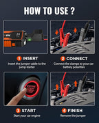 Jump Starter 4000A, VACASSO A9 Battery Jumper Starter Portable (7L Gas/4L Diesel), 12V Car Battery Booster Jump Starters