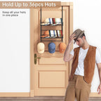 Over Door Hat Organizer 3 Tier Wall Mounted Hat Rack with 2 Adjustable Metal Basket and 3 Hooks Hat Organizer for Baseball ca