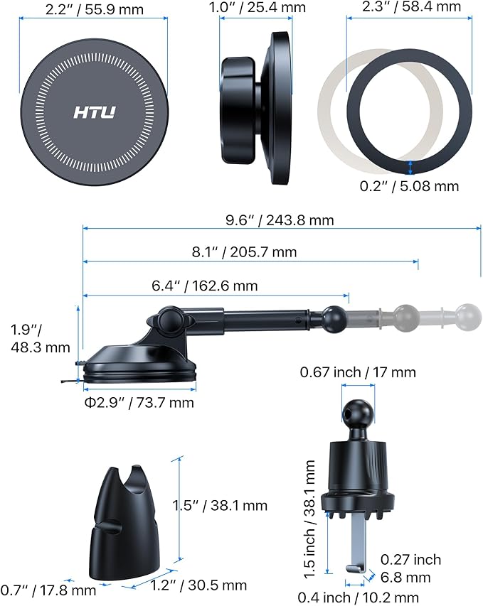 HTU 2026 Upgraded for Magsafe Car Mount [80LBS Strongest Suction & Military-Grade] Powerful Magnetic Cell Phone Holder for Car Dashboard Windshield for iPhone 17 16 15 14 Pro Max Mini (Dark Grey)