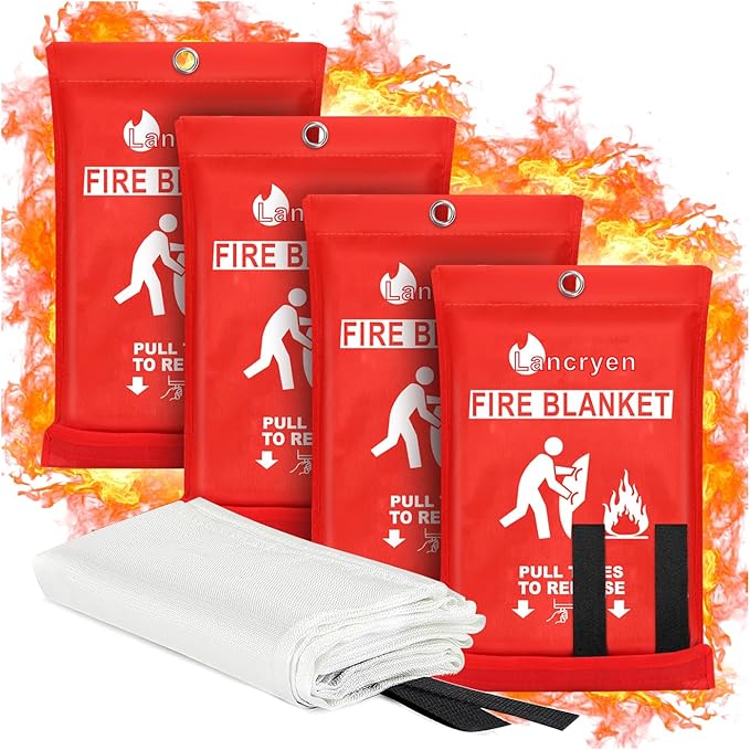 Lancryen Emergency Fire Blanket, Fire Extinguisher Blanket, Fire Suppression Fabric, Flame Retardant Towel Fire Safety Cloth 