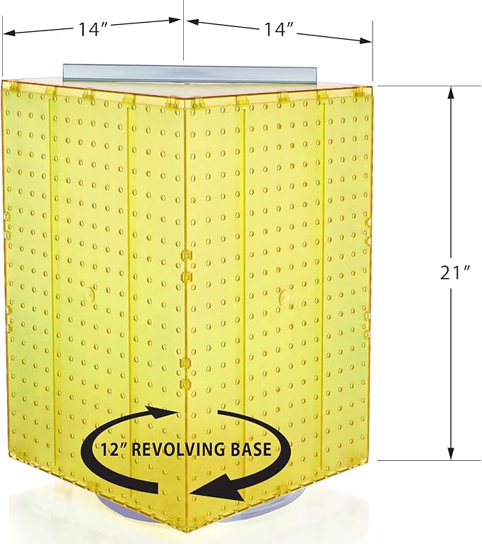 Azar Displays 701414-YEL Rotating Stand - 4-Sided Racks - Peg Carousel (14" W x 14" D x 20" H) - Easy Assemble Revolving Disp