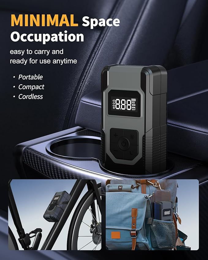 Tire Inflator Portable Air Compressor - 4X Faster Inflation Cordless Mini Air Pump with Digital Pressure Gauge with Digital Pressure Gauge/LED Light Portable Tire Inflator for Car Moto Bike Ball etc