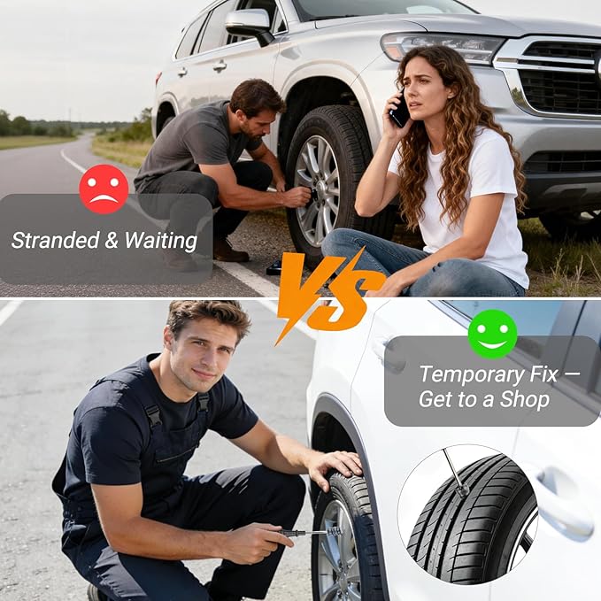 61PCS Tire Repair Rubber Nail Kit, Premium Spiral Screw-in Tire Plugs with 2 Sizes, Emergency Roadside Flat Tire Fix Tool for