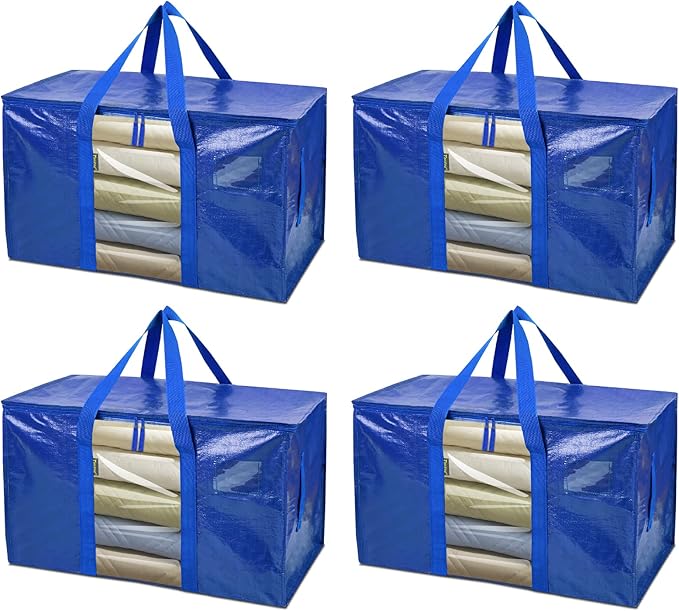 BALEINE 4-Pack Oversized Moving Bags with Reinforced Handles, Heavy-Duty Storage Tote Moving Supplies for Packaging, Camping 